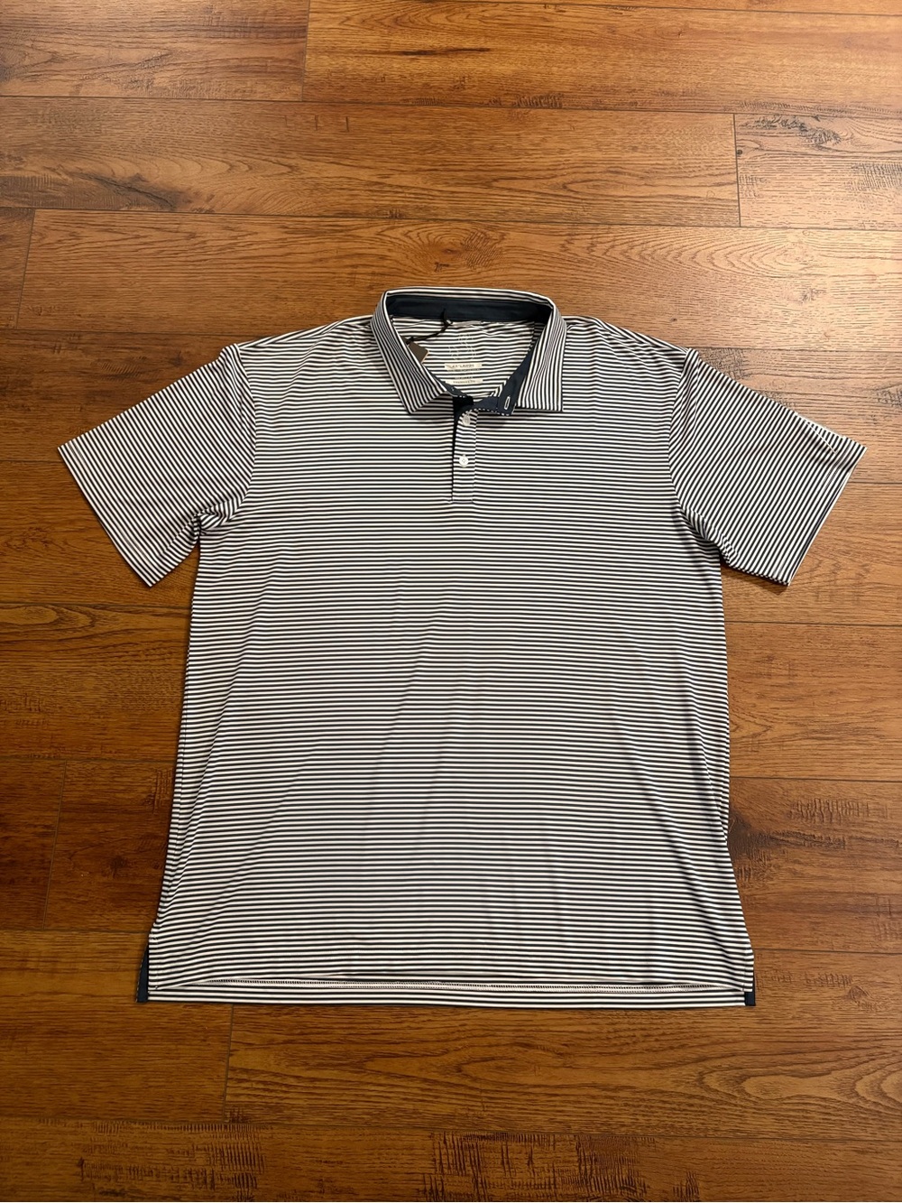 Swannies Golf Smith Polo XXL NWT Charcoal Stripe Performance AP Sleeve Logo